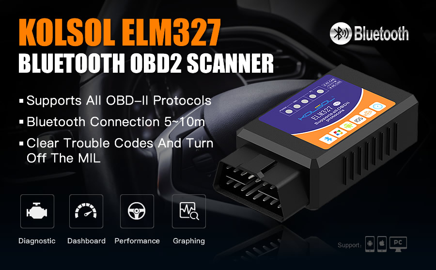 KOLSOL ELM327 Bluetooth V1.5 OBD2 Scanner with Switch Car Scanner - Auto  Diagnostic tools