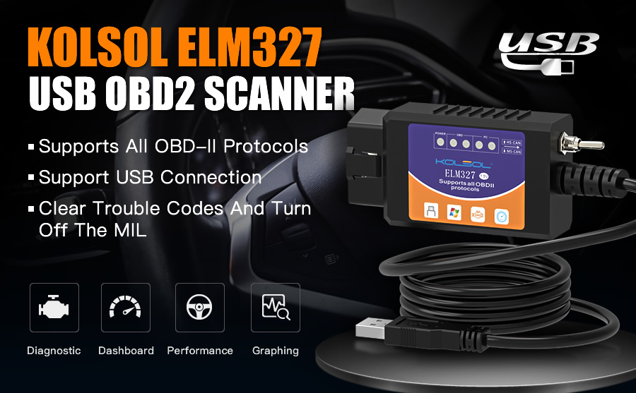 KOLSOL ELM327 USB V1.5 Scanner with Switch Car Scanner - Diagnostic tools
